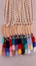 Christmas Gift Wooden Disc Monogram Blanks 10mm Round Natural Wood Beaded Chain Cotton 3 Layered Tassel Pendant Long Chain Tassel 2450717