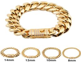 8mm10mm12mm14mm16mm18mm Mens 18K Gold Plated Stainless Steel Bracelets High Polished Miami Cuban Link Punk Curb CZ Bracelet3517349