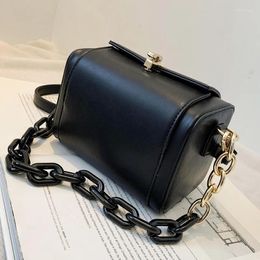 Bag 2024 Autumn Winter Designer Lock Box Bags Women Trendy Cute Black Crossbody With Chain Shoulder Leather Small Square