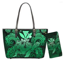 Shoulder Bags Hawaii Leather Handbags Set Polynesian S Large Women Bag Samoa Plumeria Folral 3D Vintage Female Handbag