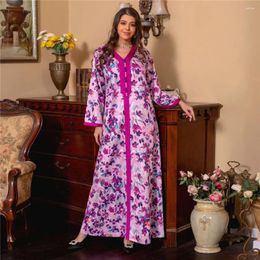Ethnic Clothing Muslim Women Floral Print Hijab Dress African Dubai Abaya Islamic Jalabiya Arab Robe Party Gown Ramadan Eid Marocain Kaftan