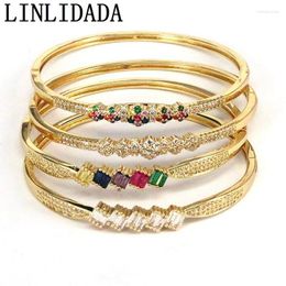 Bangle 3Pcs Gold Plated Geometric Cubic Zirconia Classic Vintage Bracelet Square Flower Rainbow Cz For Women Jewellery