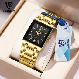 LiEBIG Luxury Golden Quartz Wristwatches For Female Girl Male Fashion 30m Waterproof Women Ladies Mens Watches Relogio Feminino 240425