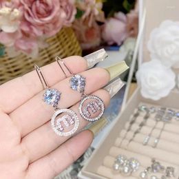 Dangle Earrings Lihua Star The Same Style Of Celebrity Temperament Small Fragrance Wind Bright Ear Hook Full Zircon Hollow M Letter Design
