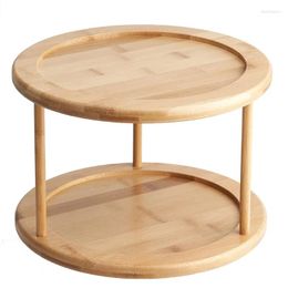 Kitchen Storage KX4B Round Bamboo Turntable Cabinet 2 Tier Rack Removable