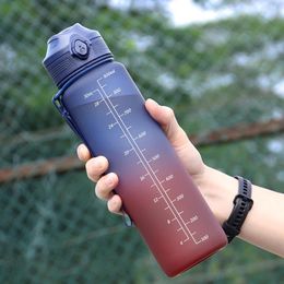 Water Bottles 1000ml Large Capacity Portable With Straw High Temperature Cup Time Scale Frosted Outdoor Sports Couple