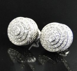 Hip Hop Earrings for Men White Gold Plated Bling Iced Out CZ Round Stud Earrings With Screw Back Jewelry2838371