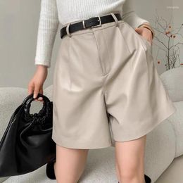 Women's Shorts 2024 Spring European/America Style Genuine Leather Belt Female Handsome Straight High Waist Suit Casual Wi
