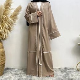 Ethnic Clothing Eid Ramadan Open Abaya Dubai Turkey Kaftan Women Muslim Maxi Dress Belted Kimono Cardigan Islamic Jalabiya Arabic Robe