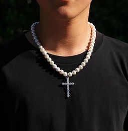 Jesus Pendant with 8mm 10mm Pearl Bean Chain Necklace 16inch 18inch 20inch Pearl Necklace Jewelry2562006