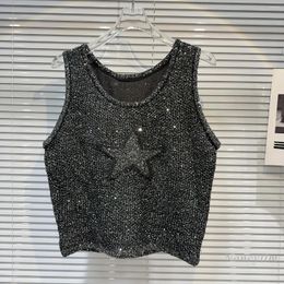 Women's Tanks 2024 Summer Dark Girl Star Pattern Bright Silk Crocheted High-End Knitted Camisole Tank For Women
