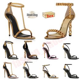 With Box Dress Shoes Heels Padlock Pointy Naked tom Sandal Pointy Toe Shape Shoes Woman Designer Buckle Ankle Strap Heeled High Heels Sandals