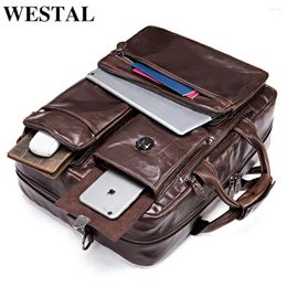 Briefcases WESTAL Men's Leather For 17'' Laptop Bag Men Business Bags Big Messenger Totes Documents