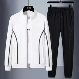 Mens Track and Field Suit 2024 Spring Leisure Jogging Set Mens Zipper Cardigan Jacket 2PCSSports Pants Fitness Gym Mens Sportswear 240428