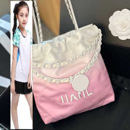 Kids Bags Luxury Brand CC Bag Ladies Designer Gradient WhiteLight Pink 22 Mini Shoulder Bags Shopping Wedding Evening Party Calfskin Lacquered MetalRound Strap Cro