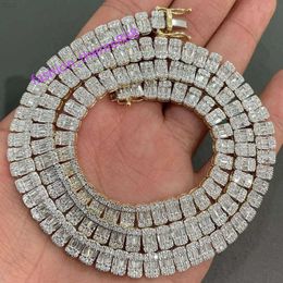 Rapper Gioielli ghiacciati ghiacciati Baguette Cut VVS Moissanite Diamond Cluster Catena di tennis 925 Collana d'argento per uomini donne