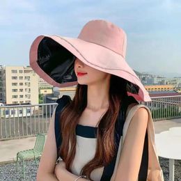 Wide Brim Hats Casual Visor Hat Solid Colour Large Summer UV Protection Travel Women Cap Bucket Sun Fisherman