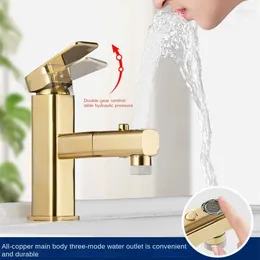 Bathroom Sink Faucets All Copper European Style Pull-out Faucet Washbasin Hand Basin Golden Gargle And Cold