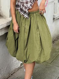 Skirts Women Y2k Vintage Midi Chic Ruched Hem High Waist Summer 2024 Elegant A Line Going Out Streetwear