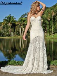 Bohemian Sweetheart Sleeveless Wedding Dresses Mermaid 3D Appliques Lace Bridal Gown