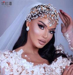 Gold Festive Wedding Tiara Diamond Forehead Drooping Baroque Bridal Headwear Crown Rhinestone with Wedding Jewellery Hair Accessorie7602170