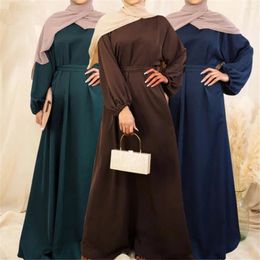 Ethnic Clothing Plain Abayas For Elegant Muslim Women Satin Maxi Dress Turkey Dubai Kaftan Islamic Arab Robe Belted Ramadan Jalabiya