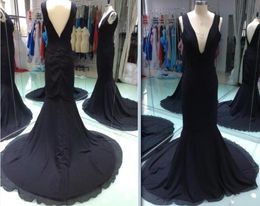 Real Pictures Black Colour South African Girls Mermaid Evening Dress Sexy Vneck Chiffon Dubai Long Formal Party Gown Size 8 10 126417169