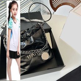 Kids Bags Luxury Brand CC Bag French Women Mini Drawstring 22 Black White Bag With Real Leather Round Strap Silver Metal Hardware Matelasse Chain Crossbody Shoulder H