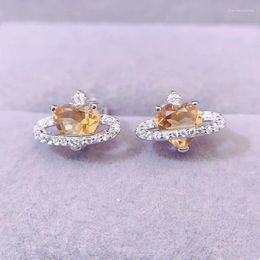 Stud Earrings Natural Real Yellow Citrine Earring Love Heart Style 0.8ct 2pcs Gemstone 925 Sterling Silver Fine Jewelry L24393