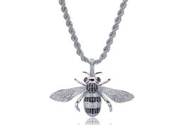 Hip Hop Necklaces Exquisite Fashion 18K Gold Plated Honey Bee Pendant Necklaces Luxury Zircon Men Necklaces Jewelry4108360