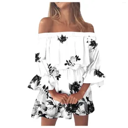 Casual Dresses Vintage Print Sexy Off Shoulder Loose Fit Long Sleeve For Women Elegant Summer Beach Tunic