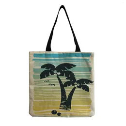 Bag Summer Plant Graphic Design Women Shoulder Linen Coconut Tree Printed Ladies Handbag Creativity Beach Shopping