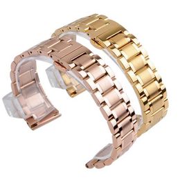 Watch Bands 14mm 18mm 19mm 20mm 22mm 24mm 316L stainless steel strap mens wristband gold rose black Q240430