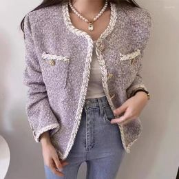 Women's Jackets Autumn Spring Coat 2024 Casual Coarse Tweed Jacket Korean Fashion Elegant Long Sleeve Tops Vintage Office Lady Clothes