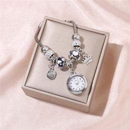 Wristwatches Fashion Rhinestone Beaded Bracelet Rose Flower Pendant Women's Watch