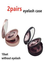 New Double Layer Round eyelash case with mirror rose gold Black false eyelashes box 2pairs of eyelash case storage Makeup Cosmetic4363186