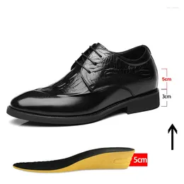 Dress Shoes Genuine Leather Men's Hidden Heels Elevator 8CM 6CM Height Increased For Men Fashion Brown Wedding