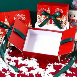 Gift Wrap Printed Pattern Box Colour Festive Double Door Christmas With Bowknots For Party Decor Merry Packaging