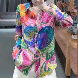 Women's Blouses Spring Summer POLO Collar Fashion Long Sleeve Shirt Women High Street Casual Loose Button Cardigan Harajuku Printing Tops