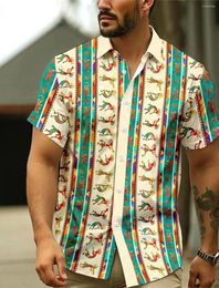 Men's Casual Shirts Kokopelli Tribal Ethnic Vintage Resort Hawaiian 3D Printed Shirt Button Up Short Sleeve Summer Beach Vacation Wear