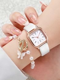 Wristwatches New Women Luxury Bracelet Set Fashion Business Leather Quartz Wrist es for Women Gift Set Relogio Mujeres d240430