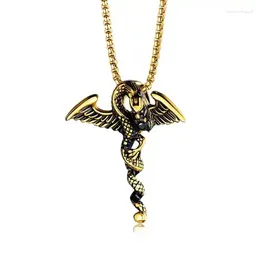 Chains Stainless Steel Jewelry Double Dragon Sword Titanium Necklace Pendant Retro Punk Cross