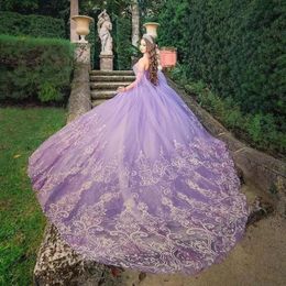 2023 Charro Mexican Vestidos De 15 ANos Lilac Quinceanera Dresses With Cape Floral Applqiue Corset Sweet 16 Dress Abiti Da Cerimon6047710