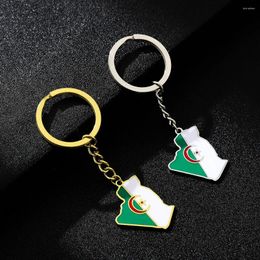 Keychains Trendy Algeria Flag Keychain For Men Women Stainless Steel Pendant Key Chain Gold Color Algerian Amulet Accessory