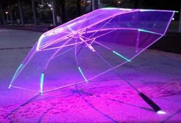 7 Colours Changing Colour LED Luminous Transparent Umbrella Rain Kids Women with Flashlight For Friends Gift ZA34851506158