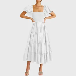 Casual Dresses Luxury Women'S Elegant Dress Outfits Square Neck Backless Puff Sleeve Pleated Short Ropa Para Mujer