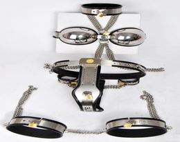 Female Bondage Gear Stainless Steel Collar Bra Belt Device Thigh Wrist Ankle 8pc Set BDSM Sex Toy8423084