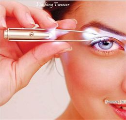 Stainless Steel LED Light Beauty LED Handy Make Up Led Light Eyelash Eyebrow Removal Tweezers Holder Clip Tool7994301