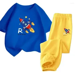 Clothing Sets 3-14y Boys Summer Clothes Kids Short Sleeve Rocket Space Print T-shirt And Pants Casual 2 Pcs Suit Children Outfits