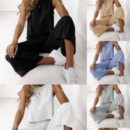 Women's Pants Summer Cotton Shirt Casual Wide-leg Suit 2 Piece Sets Womens Outfits Women Clothing Streetwear